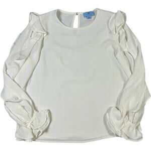 CeCe White Ruffle Sleeve Blouse Women’s Size S Romantic Puff Sleeve Top
